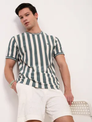 Everyday Look Cozy Mood Men's Sea Green Striped T-Shirt