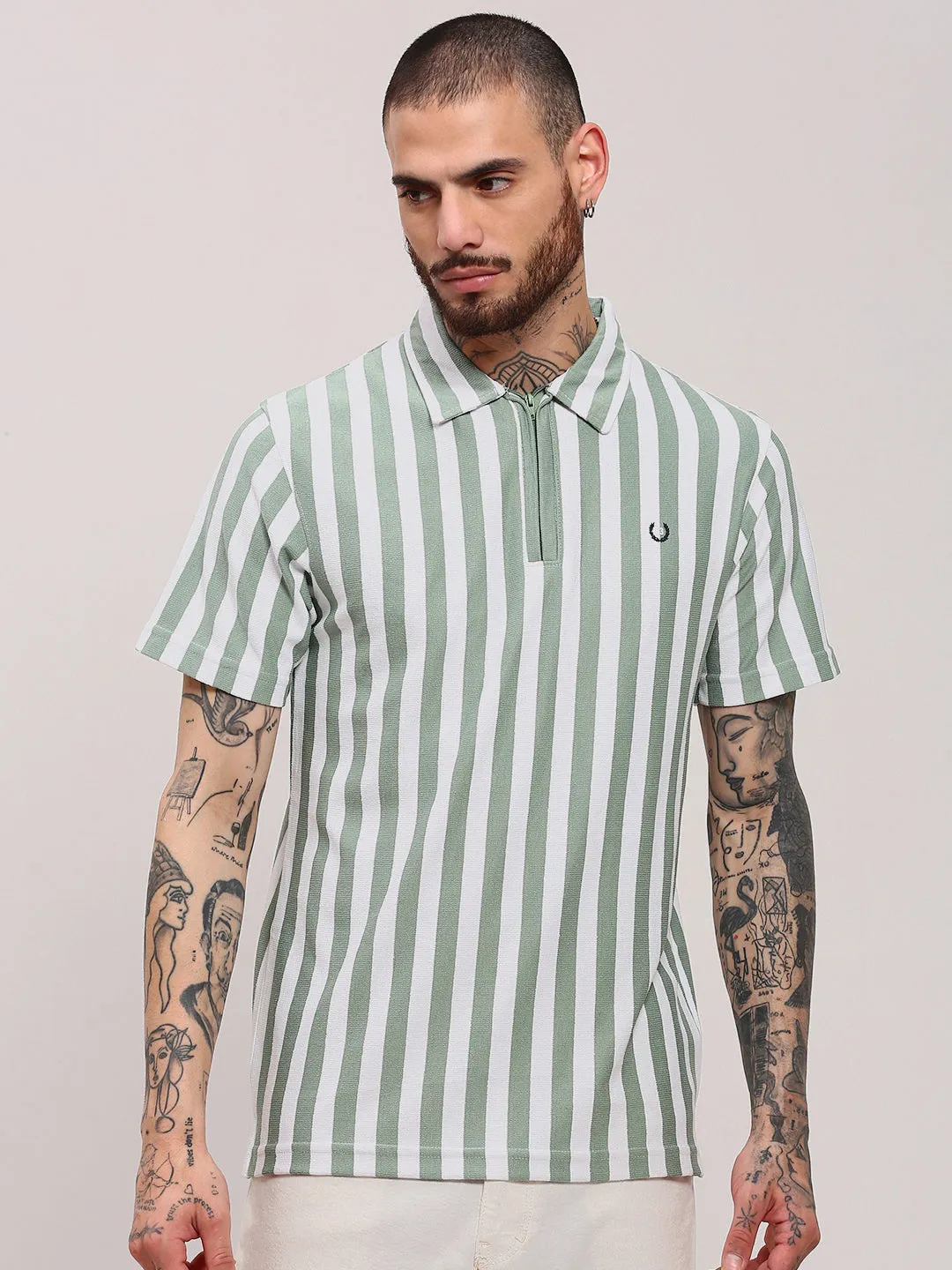 Elite Core Men's Sea Green Striped T-Shirt