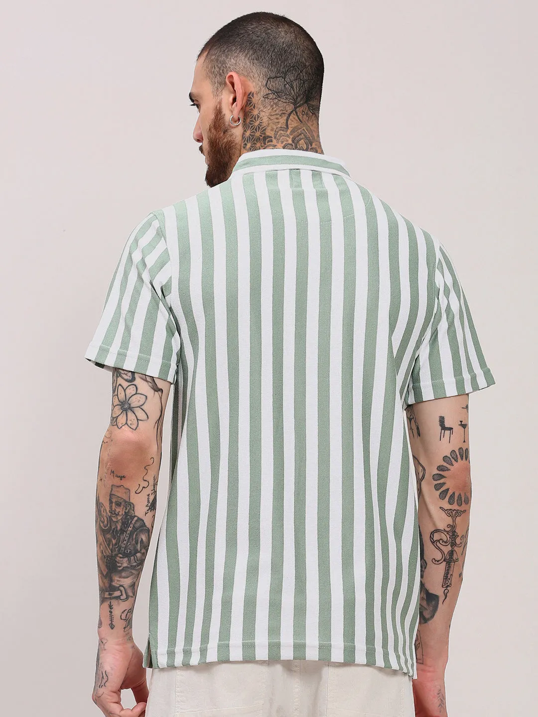 ZeroWasteProduction Breathable Style Men's Sea Green Striped T-Shirt