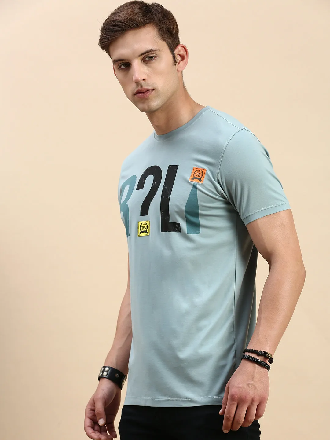 Men's Sea Green Typography Printed Slim Fit T-shirt hot weather wear