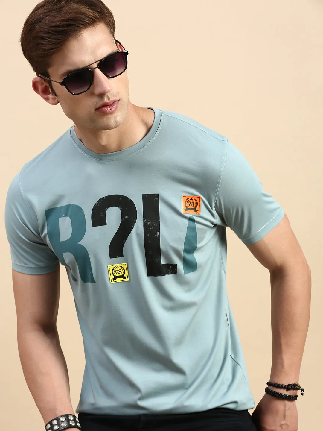 Backpacking Essential Classic Layering Men's Sea Green Typography Printed Slim Fit T-shirt
