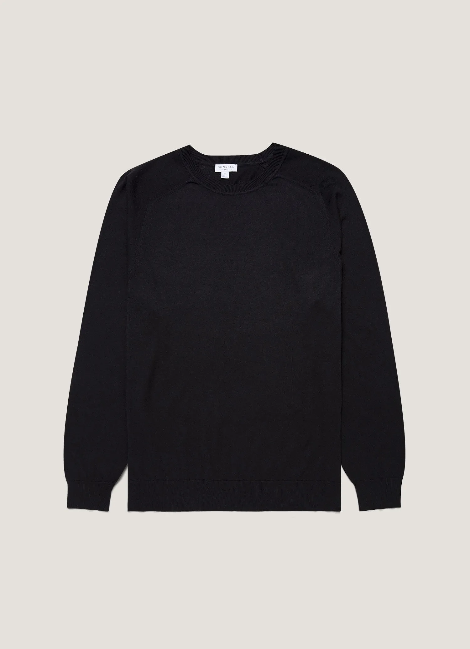 Breathable Liner Integration Ribbed collar Men's Sea Island Cashmere Crew Neck Jumper in Black