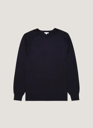 Autumn Ready Plush Inner Lining Men's Sea Island Cashmere Crew Neck Jumper in Midnight Navy