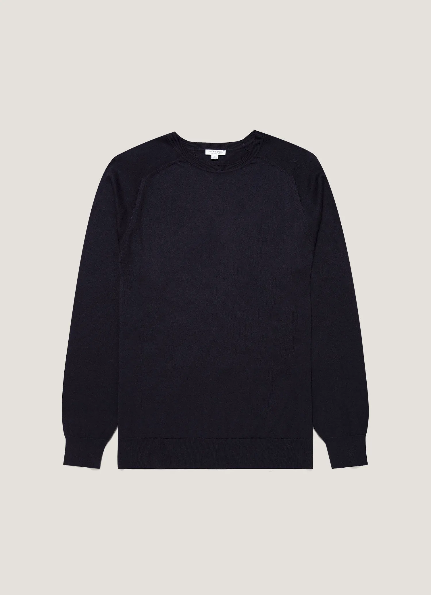 Autumn Ready Plush Inner Lining Men's Sea Island Cashmere Crew Neck Jumper in Midnight Navy