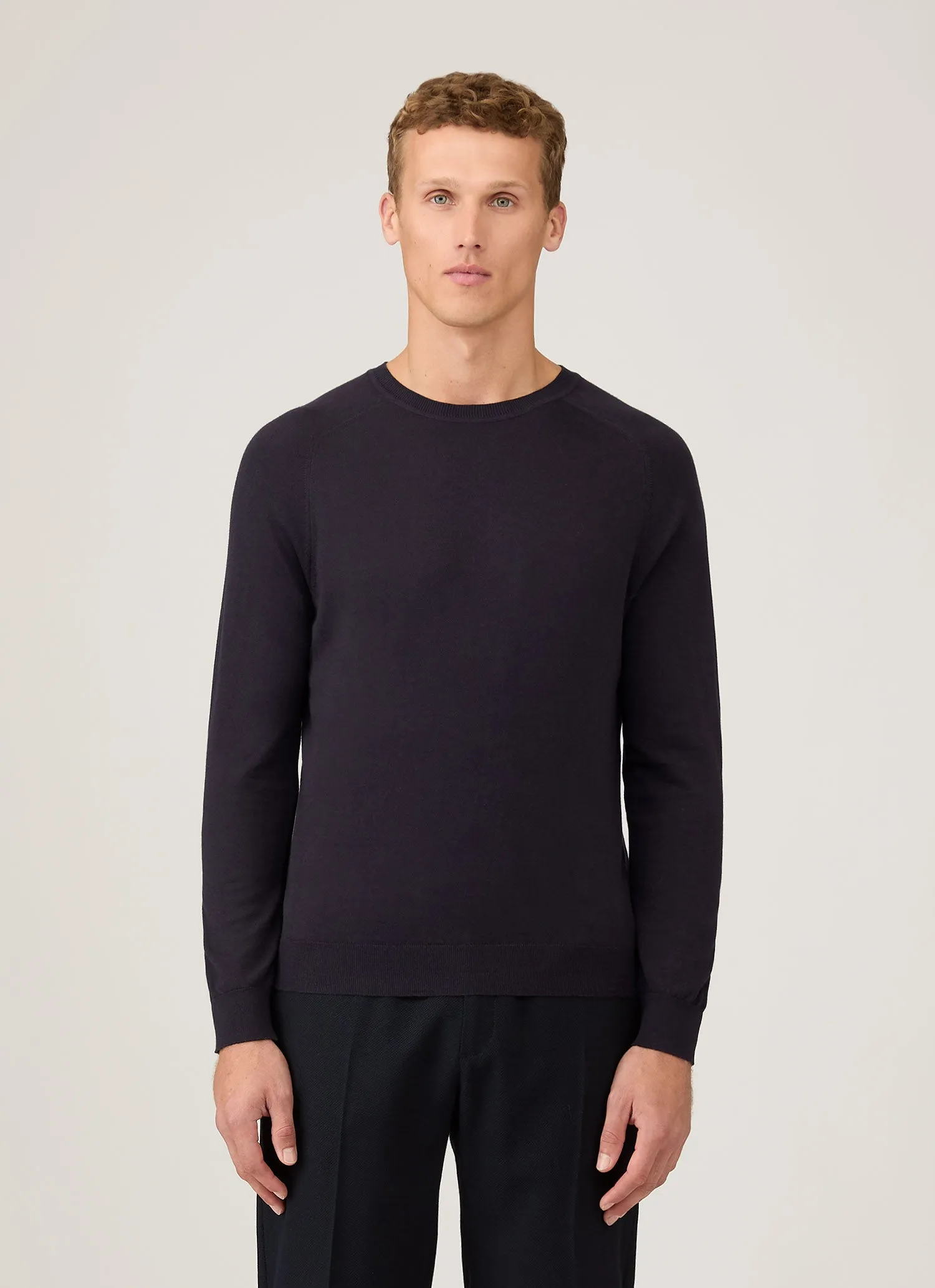 Crew Neckline OdorResistant Fiber Men's Sea Island Cashmere Crew Neck Jumper in Midnight Navy
