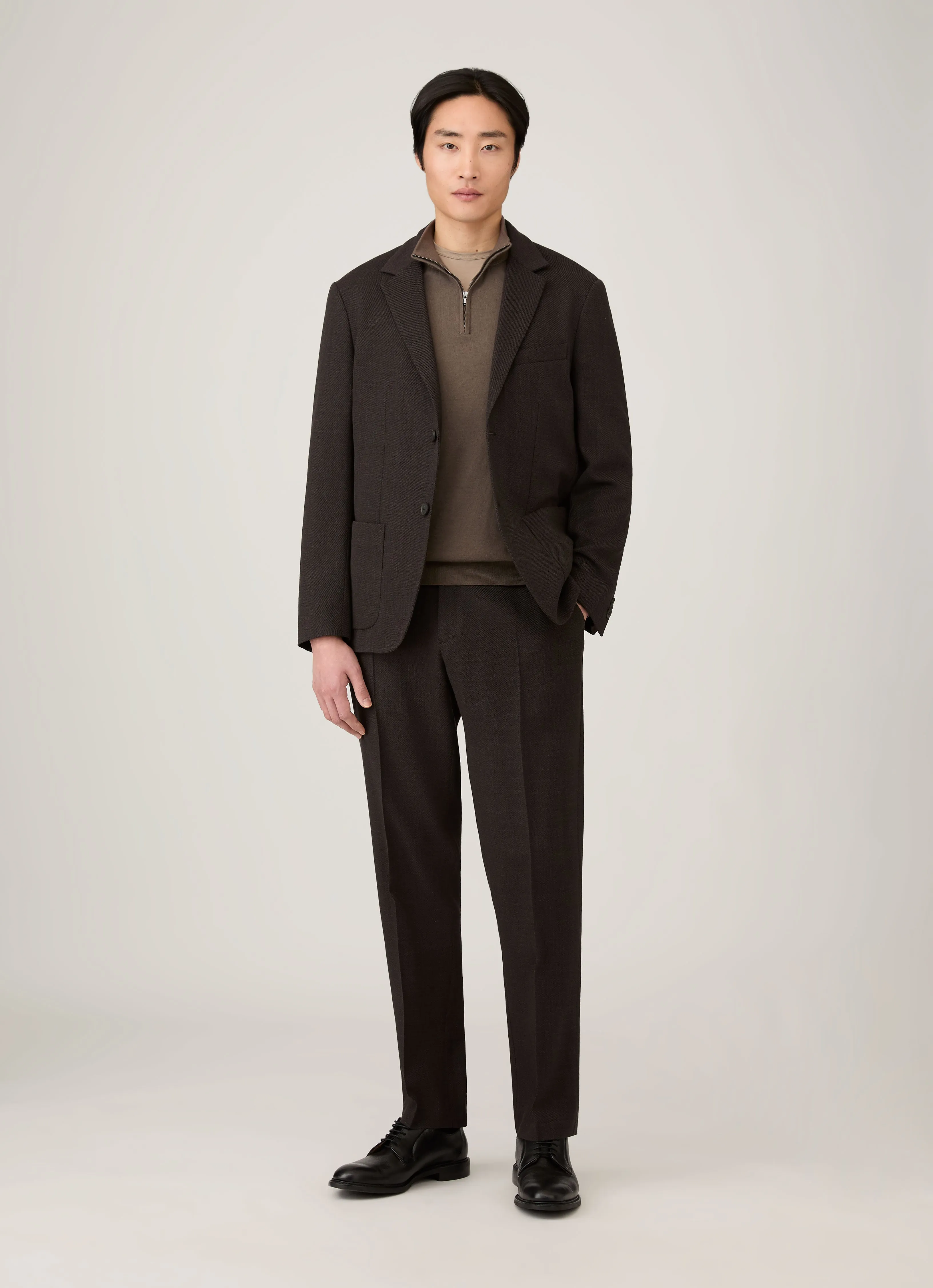 Men's Sea Island Cashmere Half Zip in Bark Soft Texture Recycled Polyester Yarn