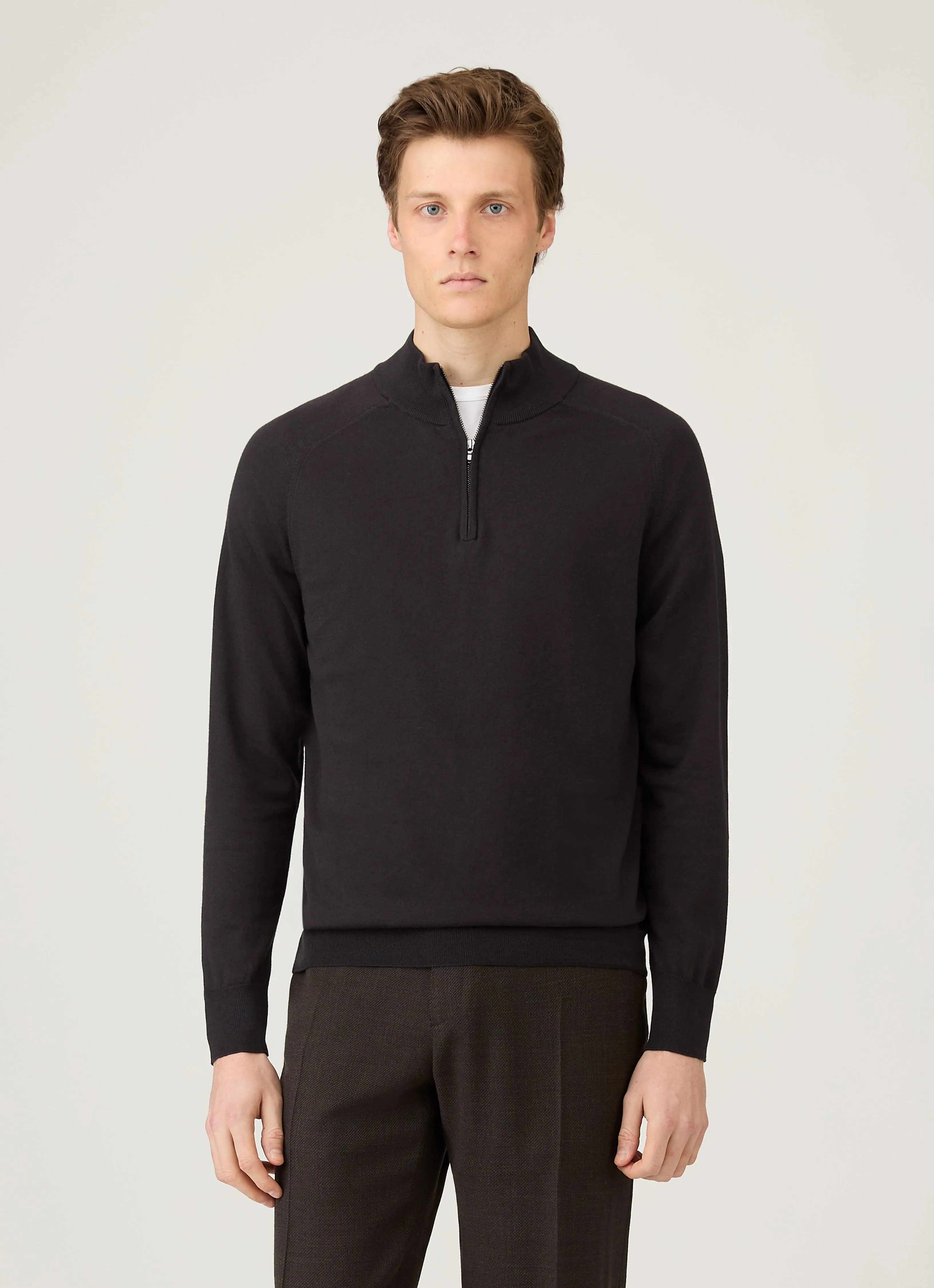 Men's Sea Island Cashmere Half Zip in Black Season Ready Thermal Insulation