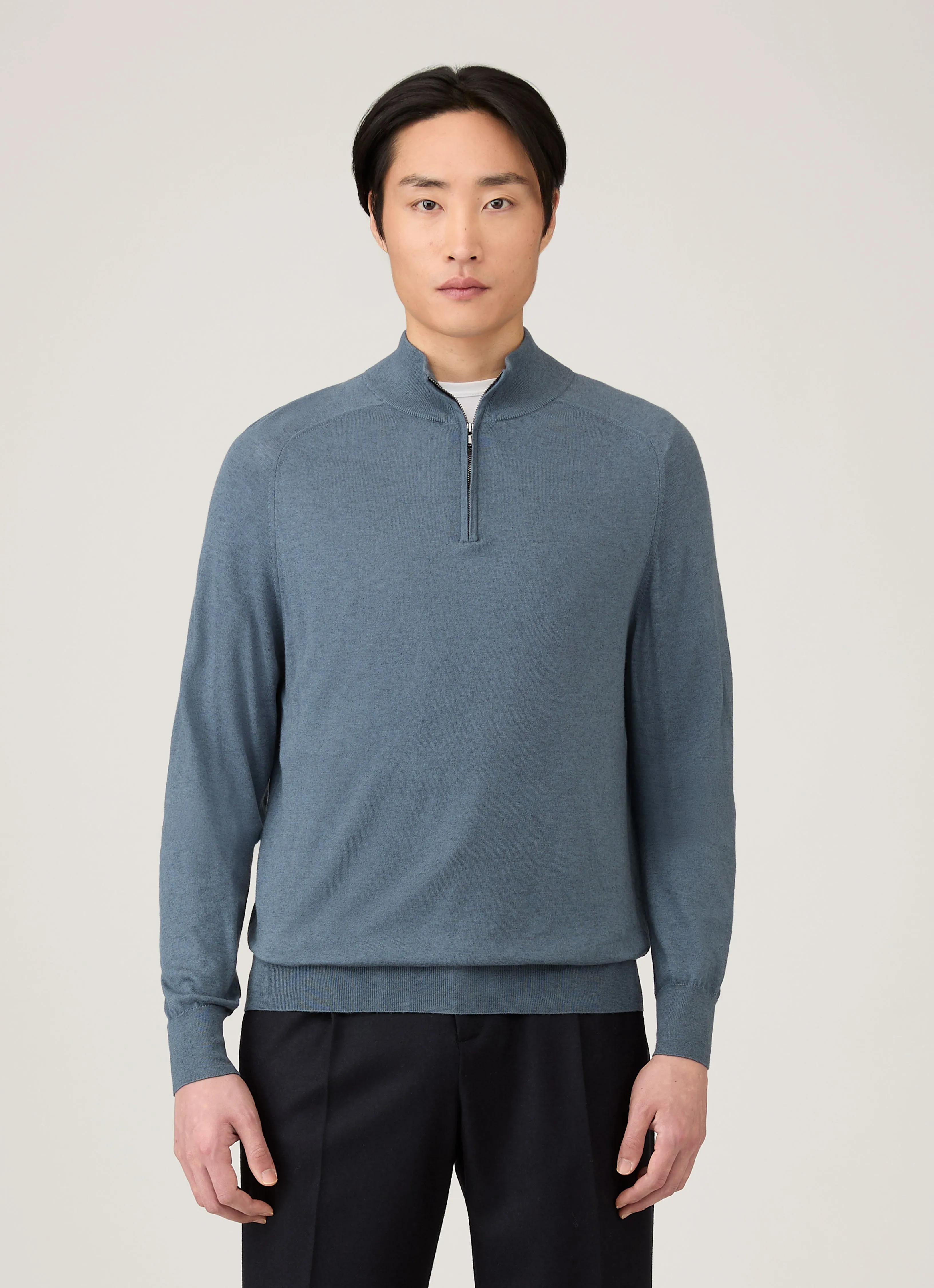Men's Sea Island Cashmere Half Zip in Slate Blue Basic Layer