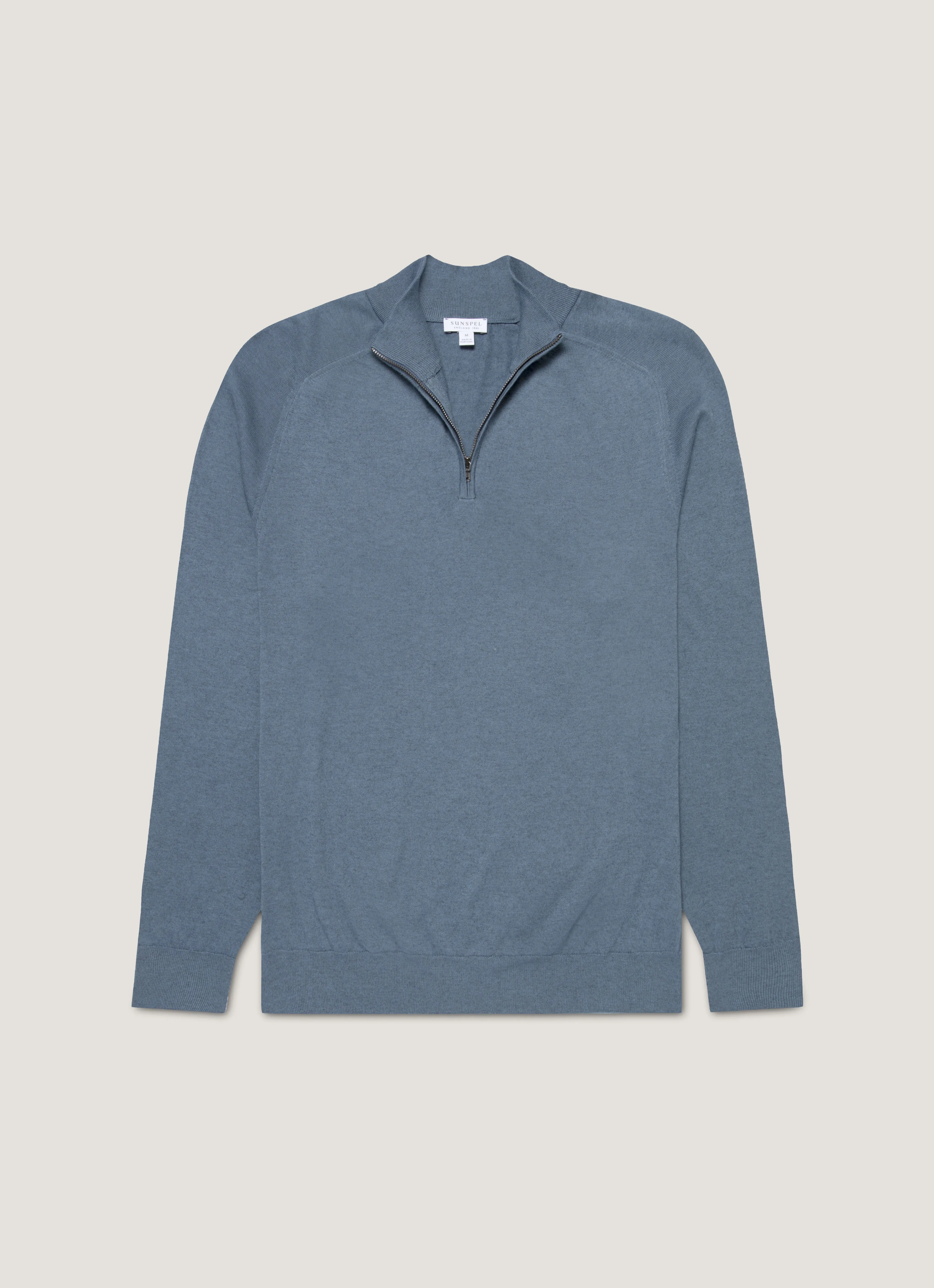 Oversized Collar Style NonRestrictive Fit Men's Sea Island Cashmere Half Zip in Slate Blue