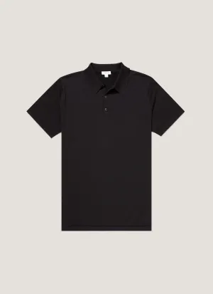 Men's Sea Island Cotton Knit Polo Shirt in Black Travel Essential Daily Layer