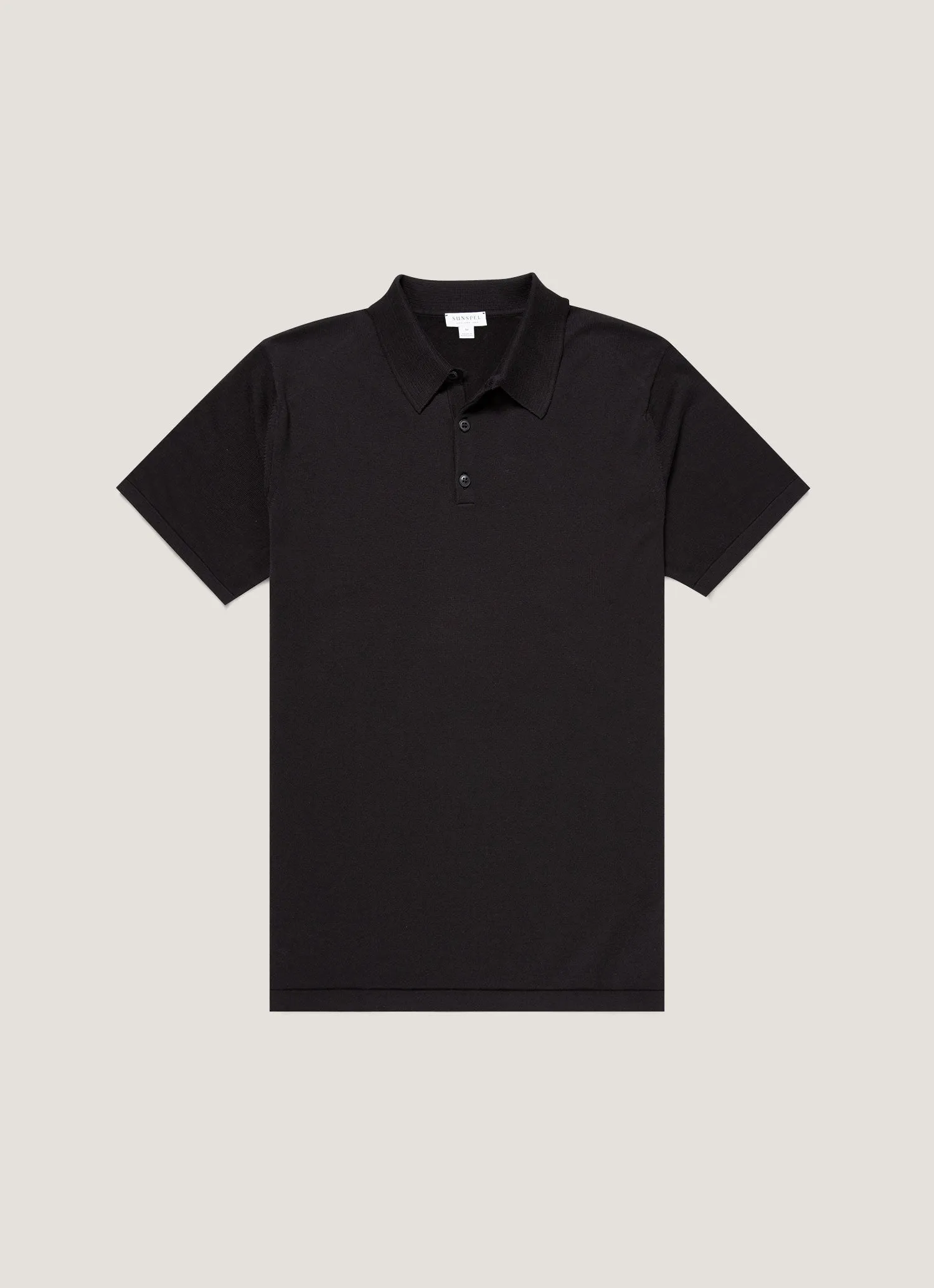 Men's Sea Island Cotton Knit Polo Shirt in Black Travel Essential Daily Layer