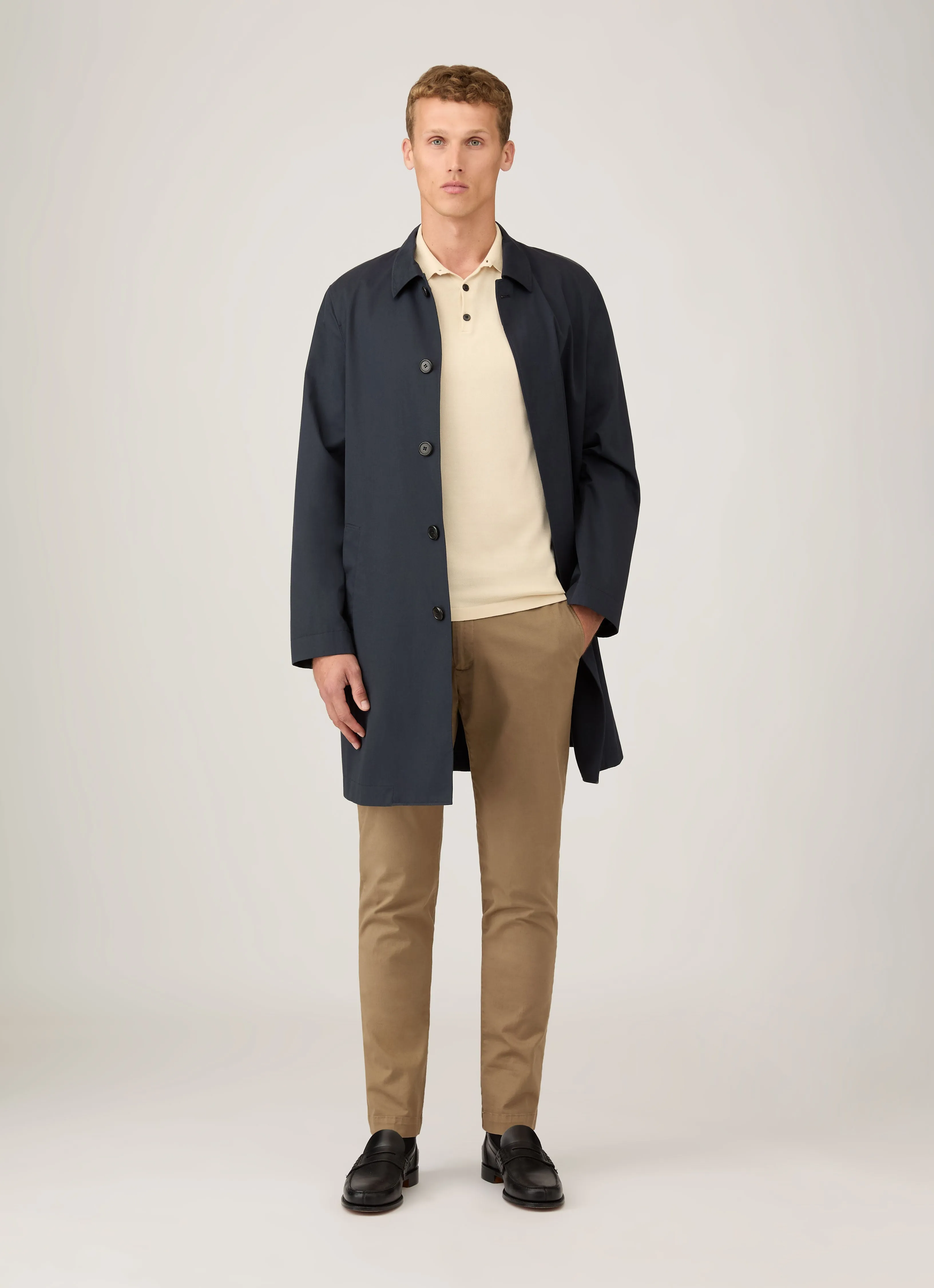 Chic Warmth Men's Sea Island Cotton Knit Polo Shirt in Undyed