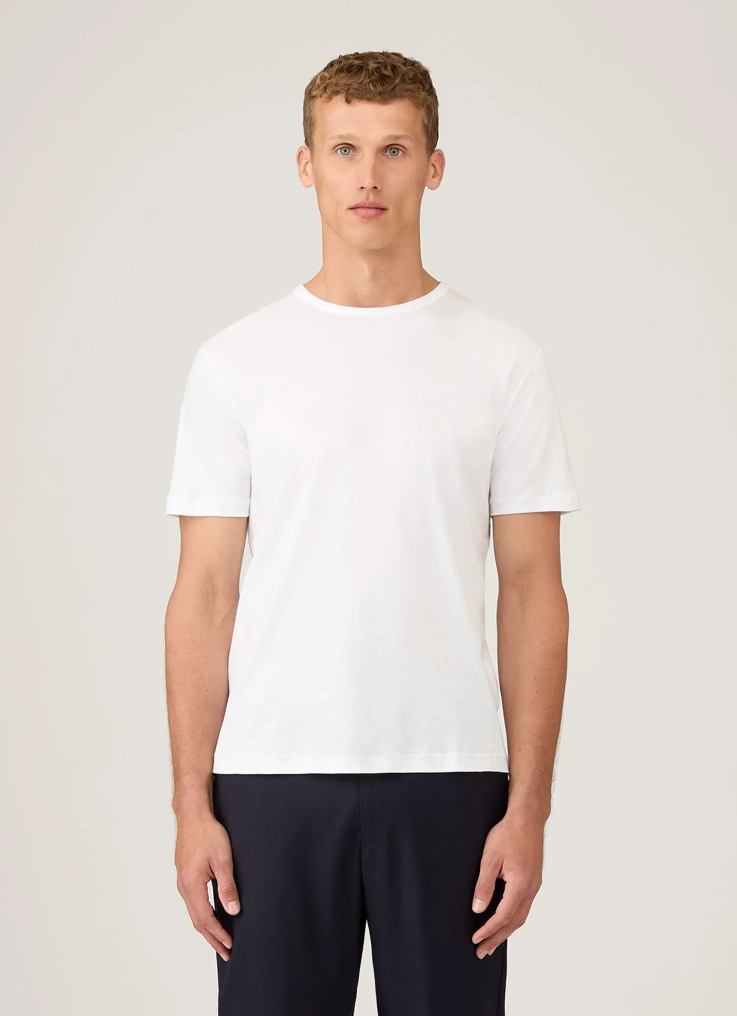 Flexible Ribbed Neckline Everyday Style Trend Men's Sea Island Cotton T-shirt in White