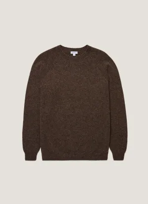Multi Directional Stretch Men's Shetland Crew Neck Jumper in Bark