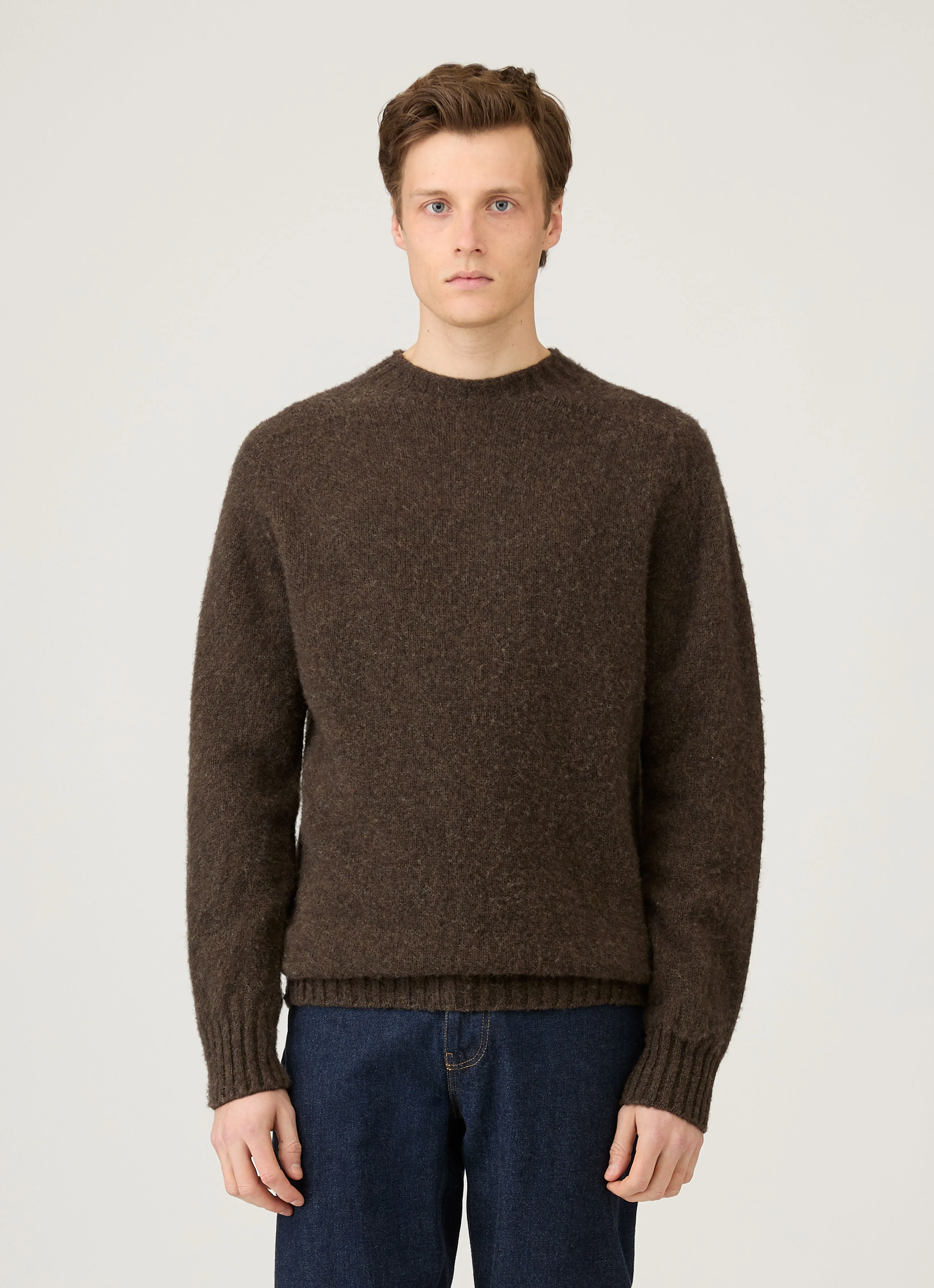 Men's Shetland Crew Neck Jumper in Bark Multi Look