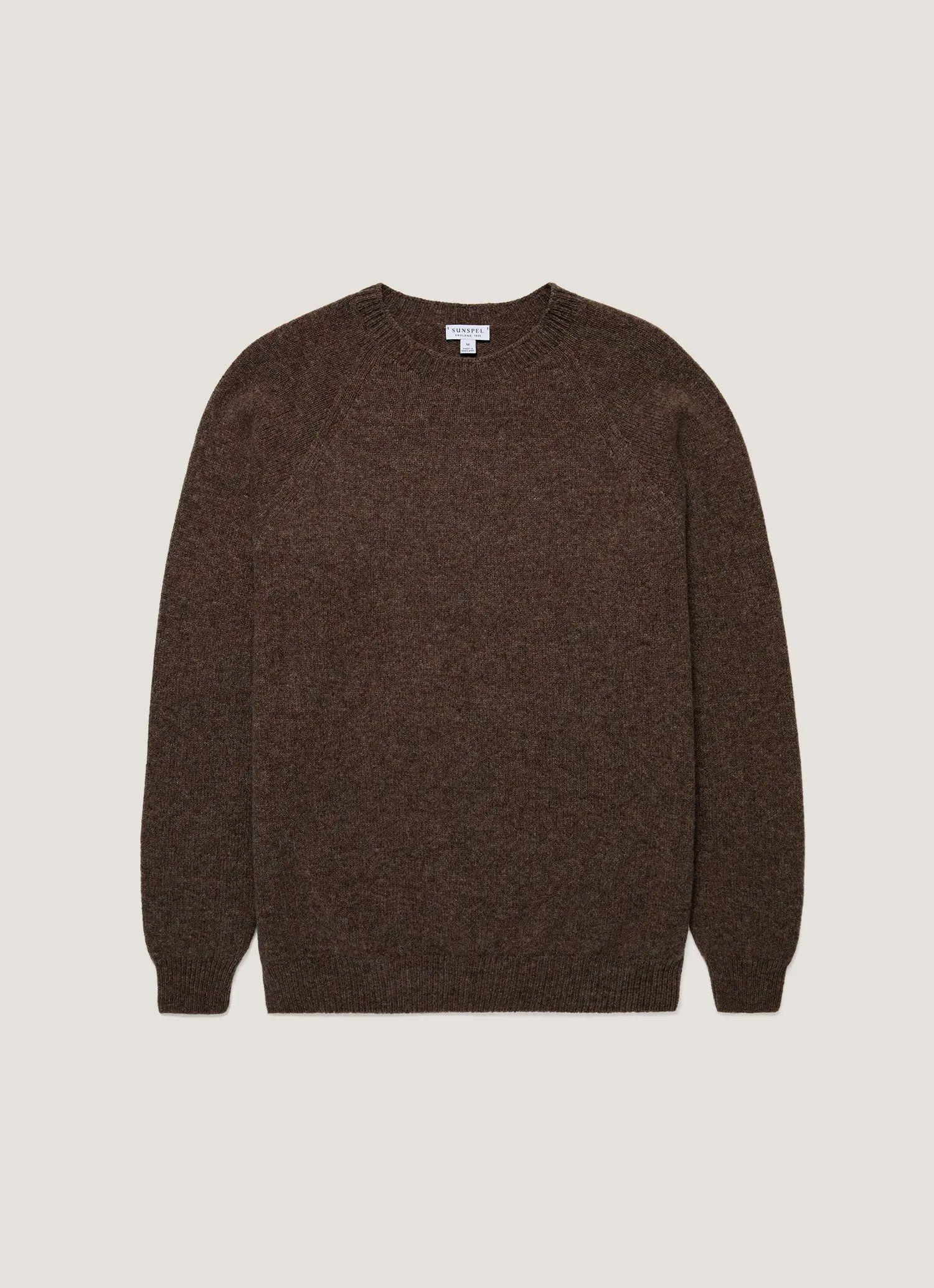 Multi Directional Stretch Men's Shetland Crew Neck Jumper in Bark