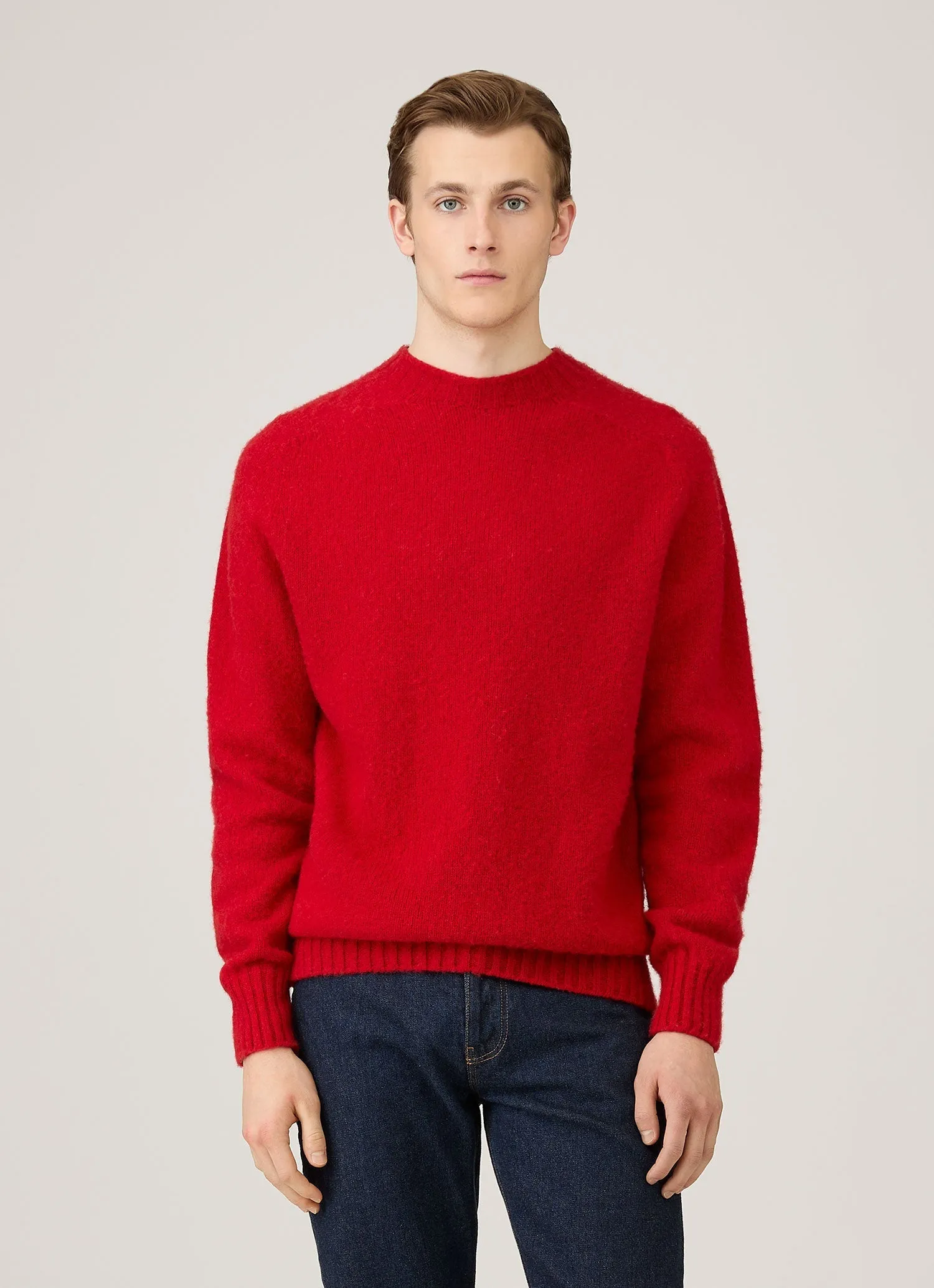 Grab And Go Durable Blend Men's Shetland Crew Neck Jumper in Bright Red
