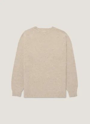 Men's Shetland Crew Neck Jumper in Oatmeal Melange Unstructured Silhouette Seasonal Casual Look