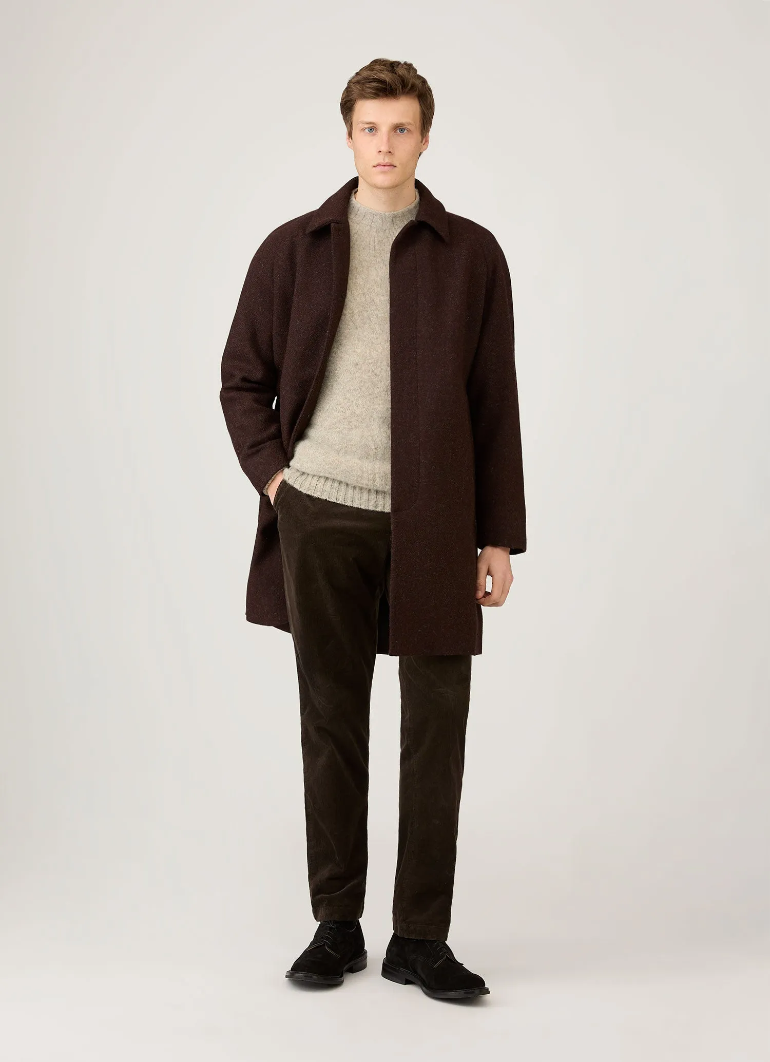 Men's Shetland Crew Neck Jumper in Oatmeal Melange Soft Texture Ribbed Collar Design