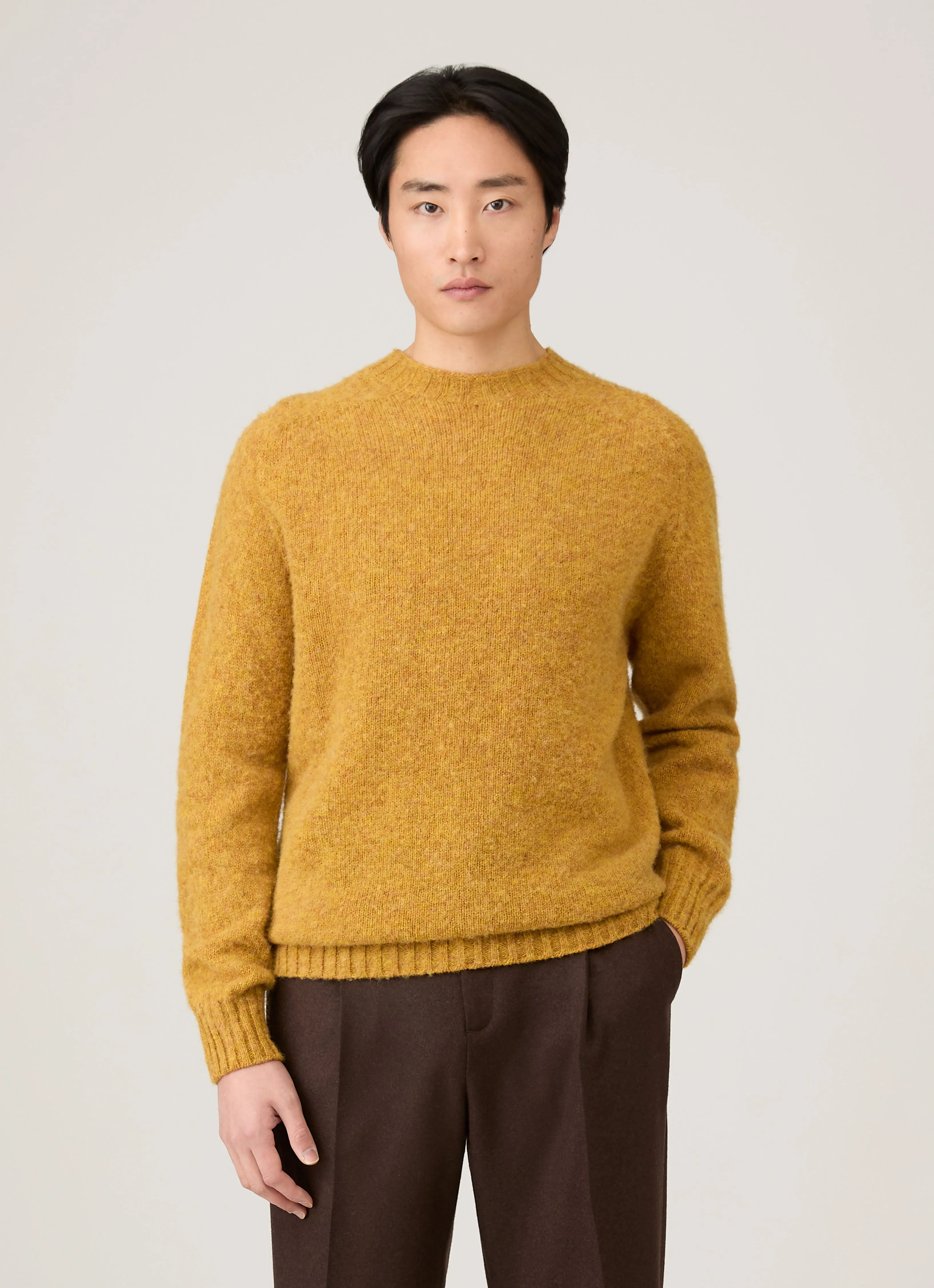 Daily Piece Men's Shetland Crew Neck Jumper in Saffron