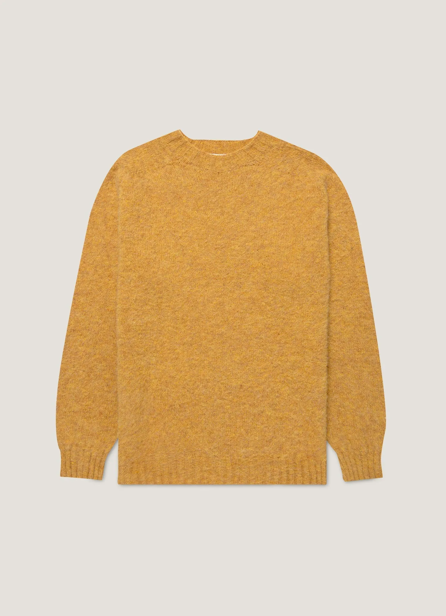 FineGauge Knit Men's Shetland Crew Neck Jumper in Saffron