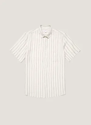 Men's Short Sleeve Linen Shirt in Dune/Ecru Breathable Style Ribbed Neckline