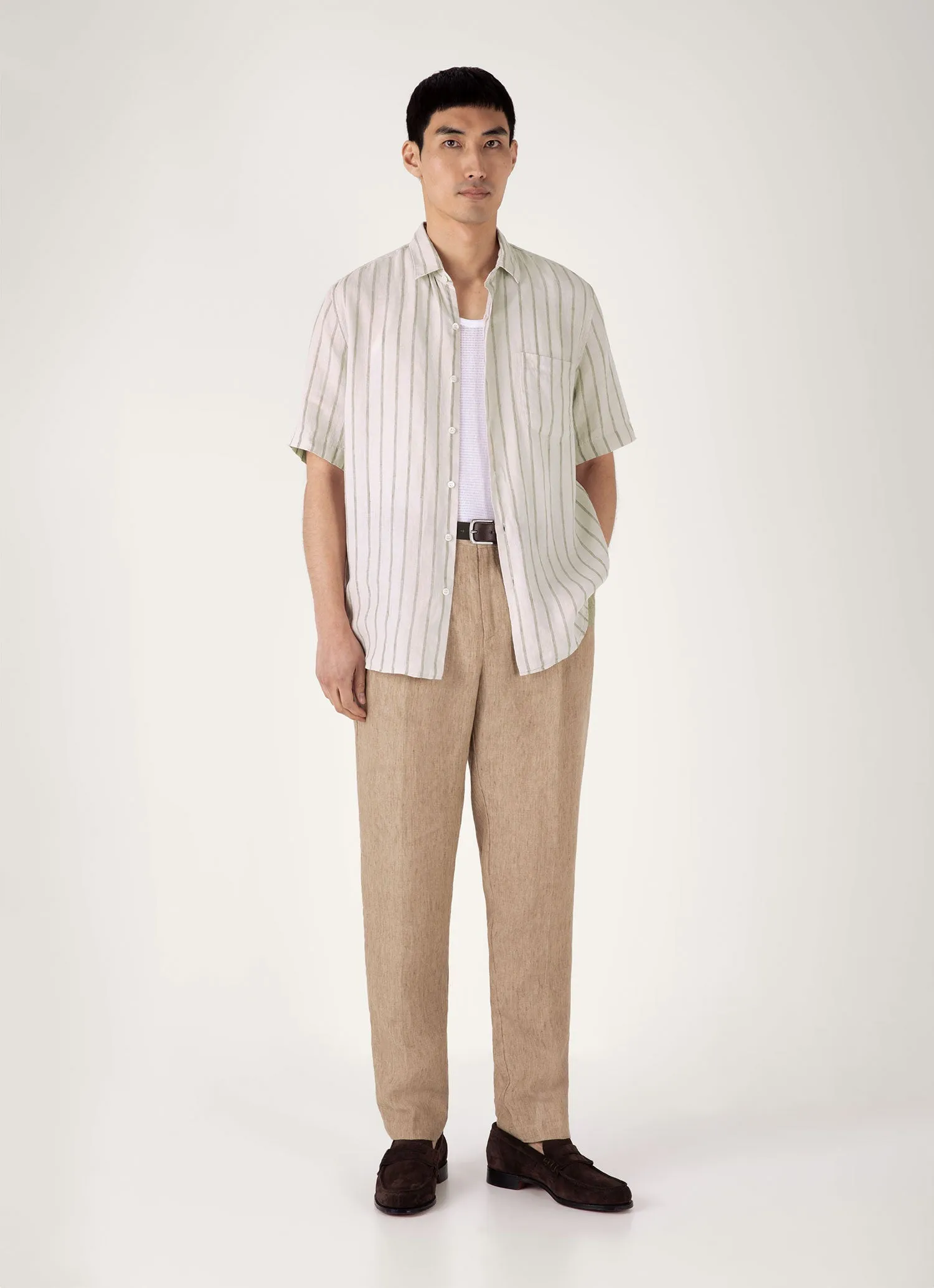 Men's Short Sleeve Linen Shirt in Dune/Ecru Heather Jersey Material Thermal Regulation Layer
