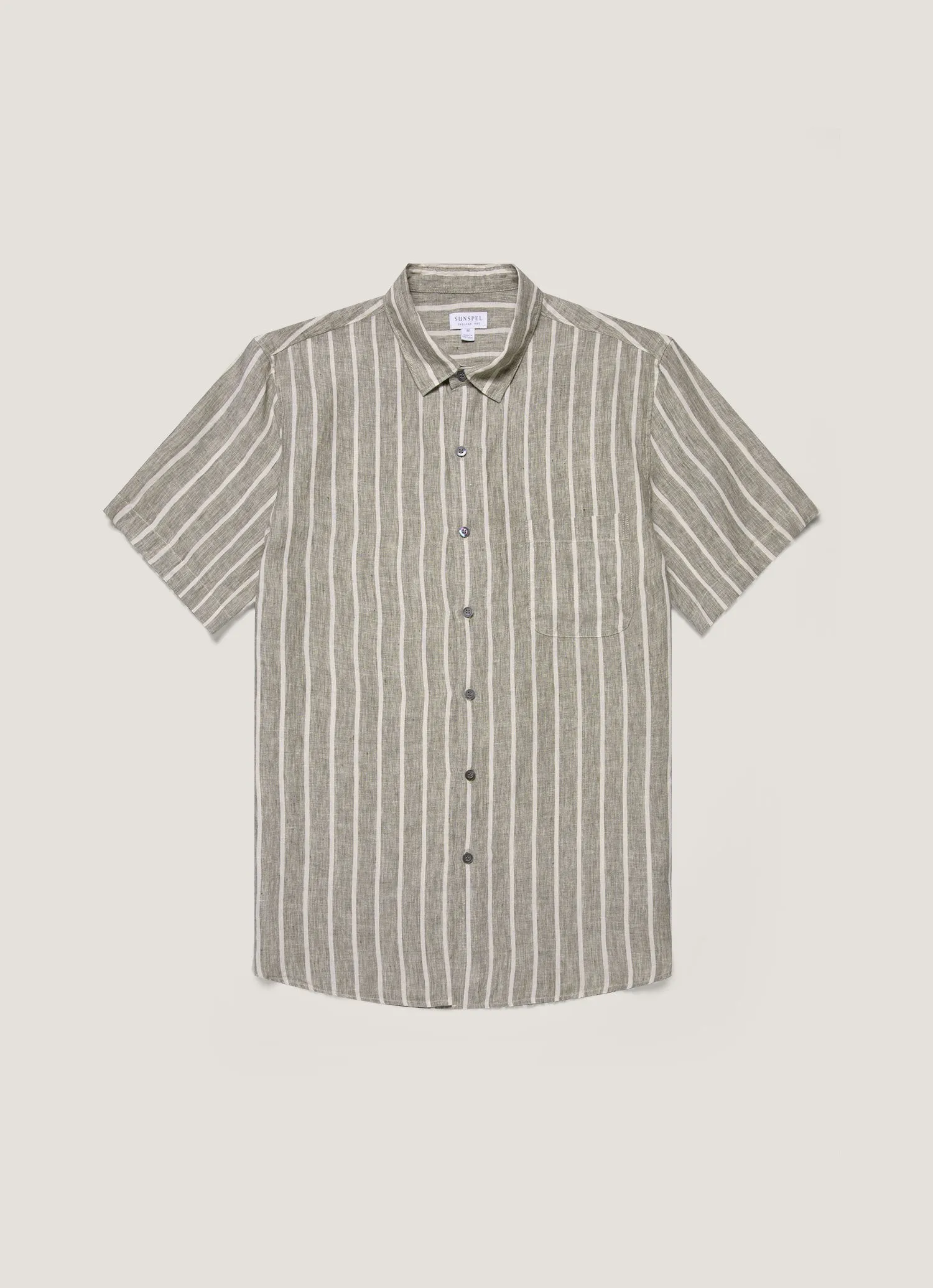 Active Trend Men's Short Sleeve Linen Shirt in Dusk Green/Ecru