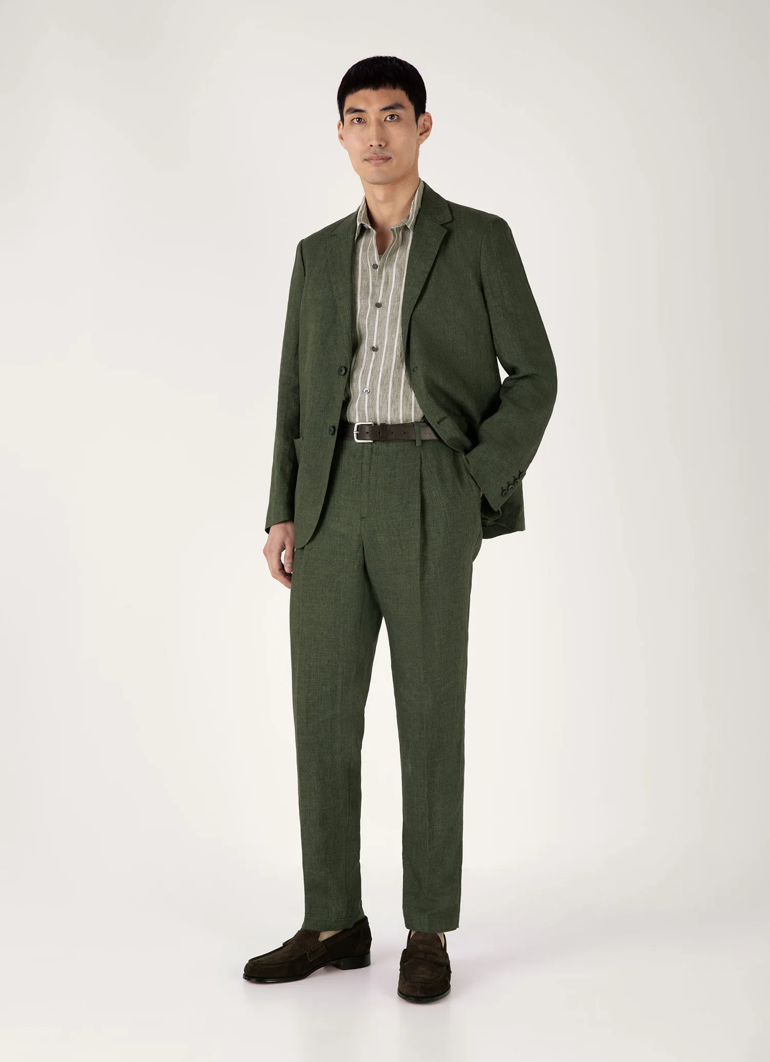 Men's Short Sleeve Linen Shirt in Dusk Green/Ecru Light Wear