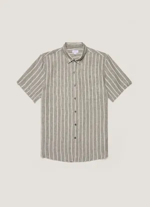 Active Trend Men's Short Sleeve Linen Shirt in Dusk Green/Ecru