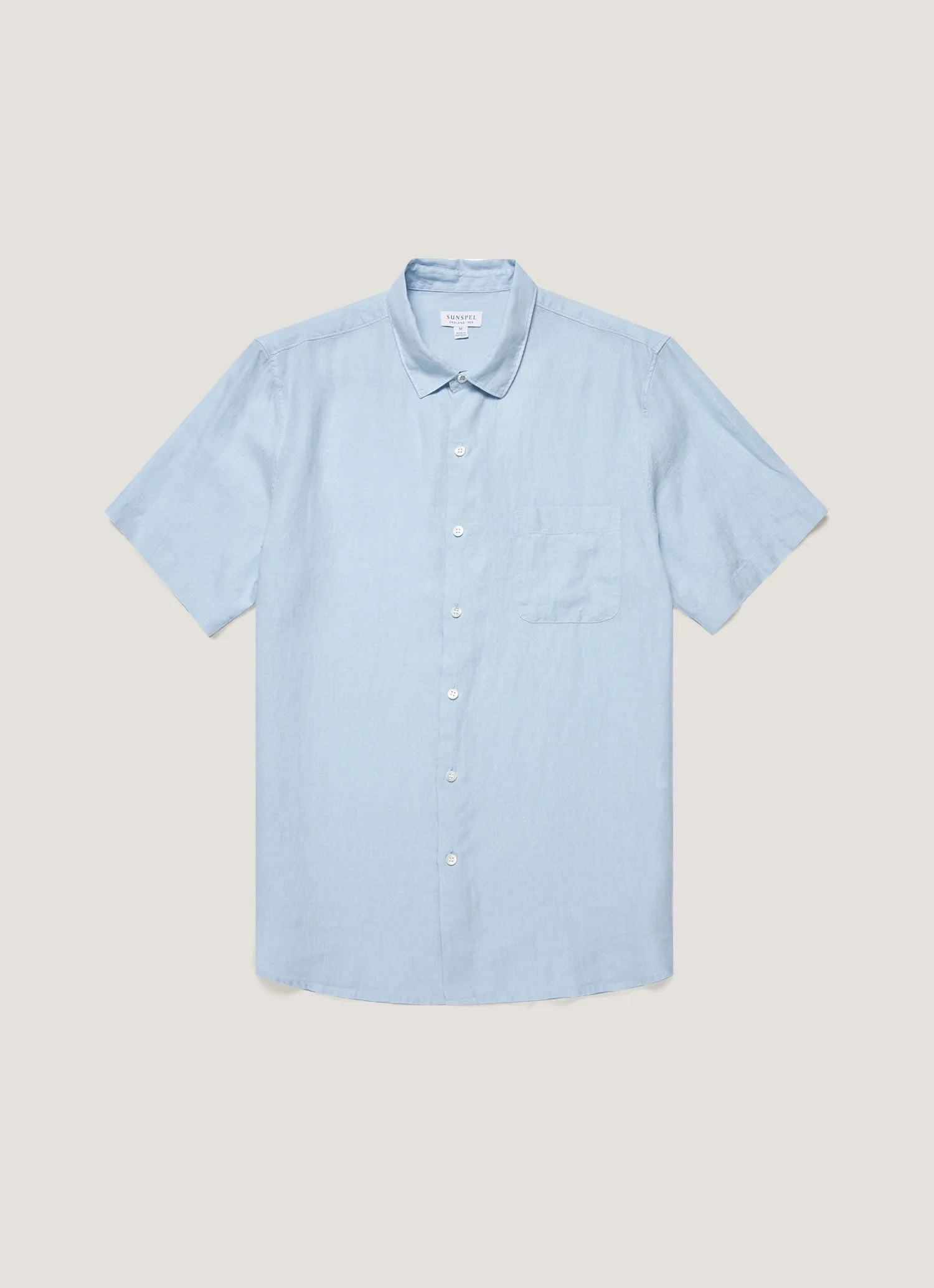 Hiking durability Men's Short Sleeve Linen Shirt in Light Blue