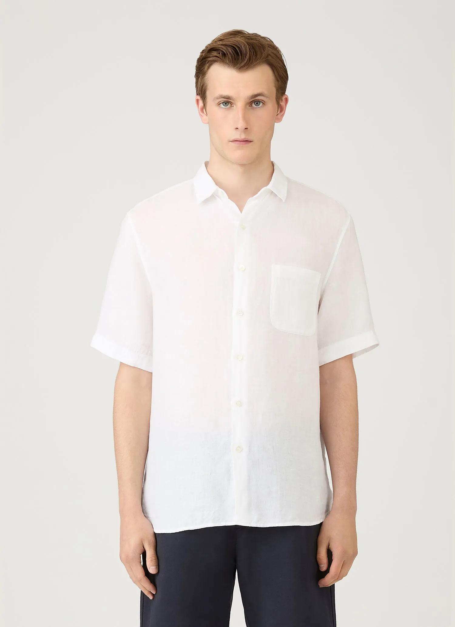 Comfort Stretch Wear Men's Short Sleeve Linen Shirt in White