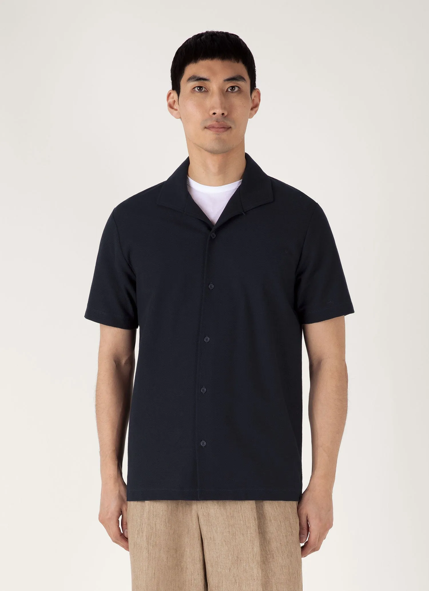 Sleek Fit Wear Men's Short Sleeve Textured Jersey Shirt in Midnight Navy