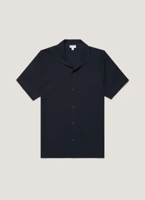 Perfect Comfort Relaxed Fit Design Men's Short Sleeve Textured Jersey Shirt in Midnight Navy