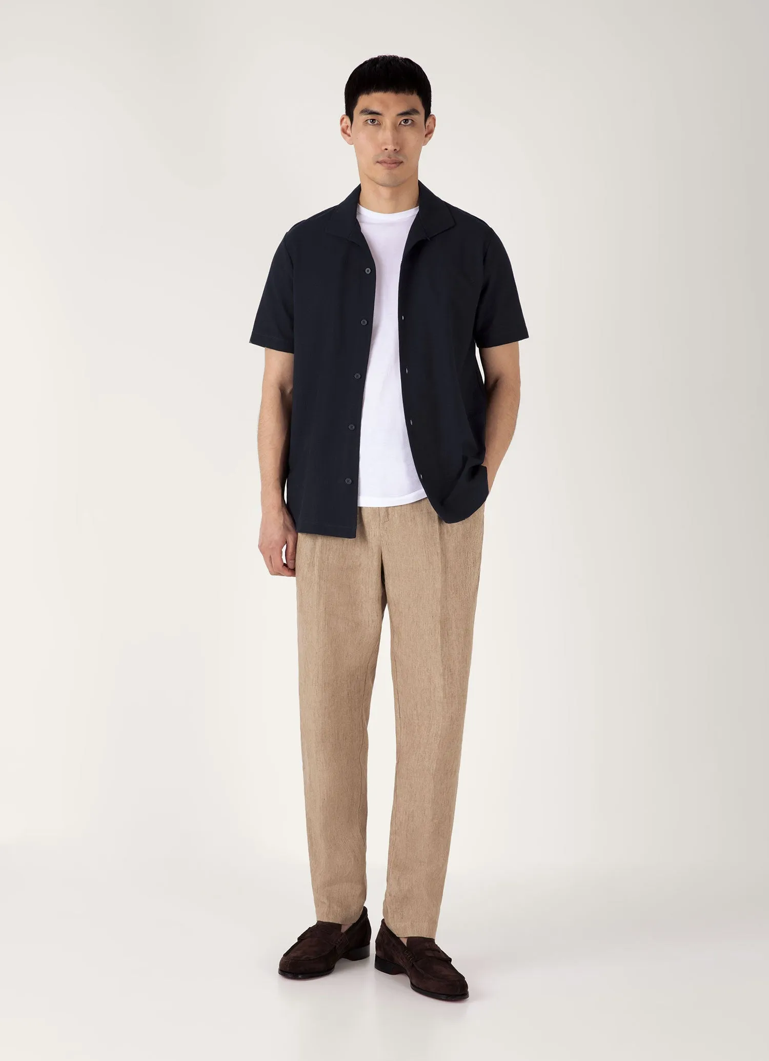 Men's Short Sleeve Textured Jersey Shirt in Midnight Navy Heavyweight Weave