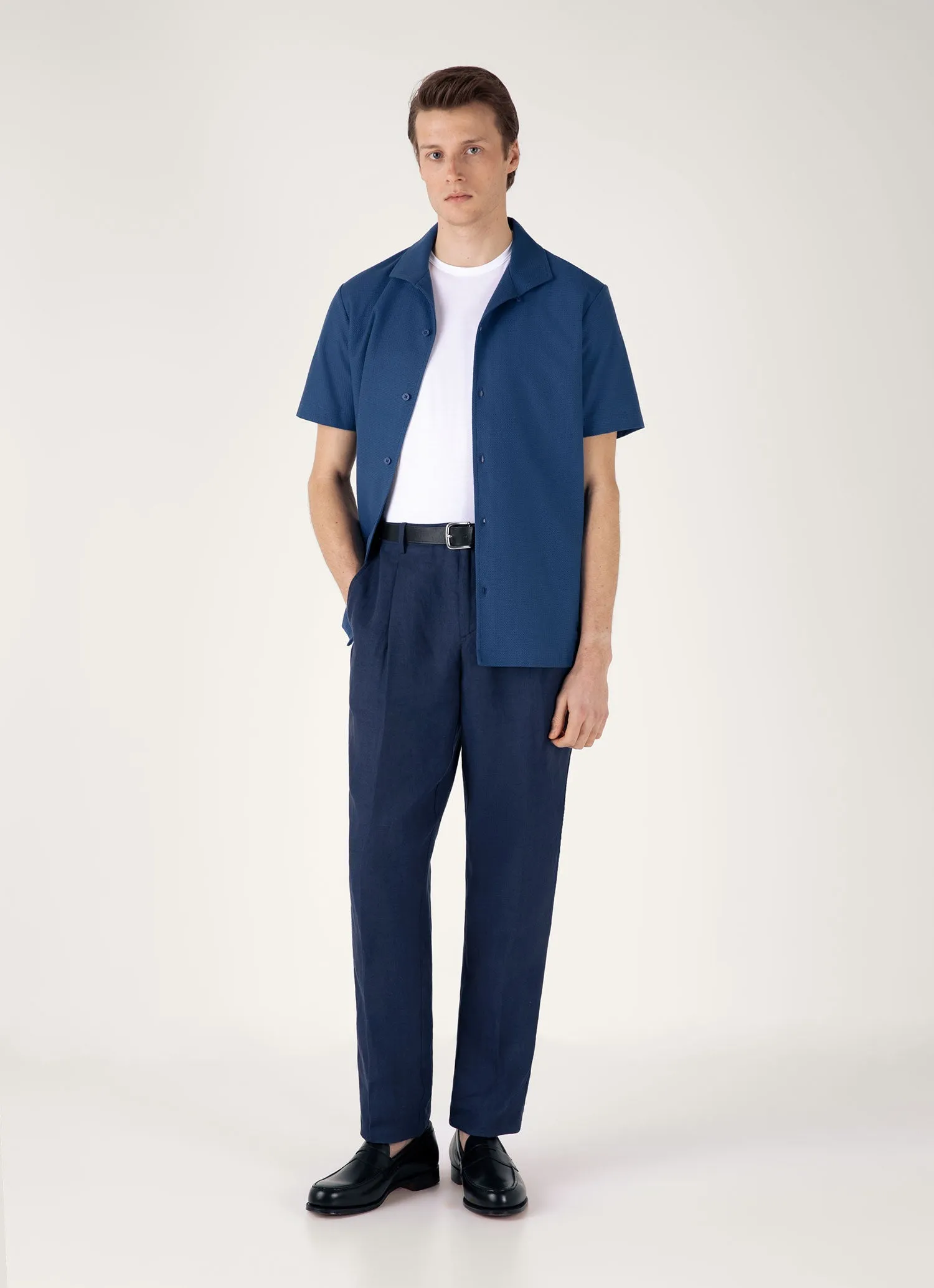 Soft And Comfortable anniversary Men's Short Sleeve Textured Jersey Shirt in Soft Denim