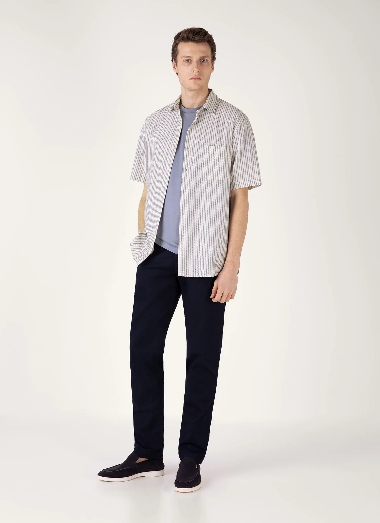 Men's Short Sleeve Vintage Stripe Shirt in Soft Denim/Ecru Outdoor Sports
