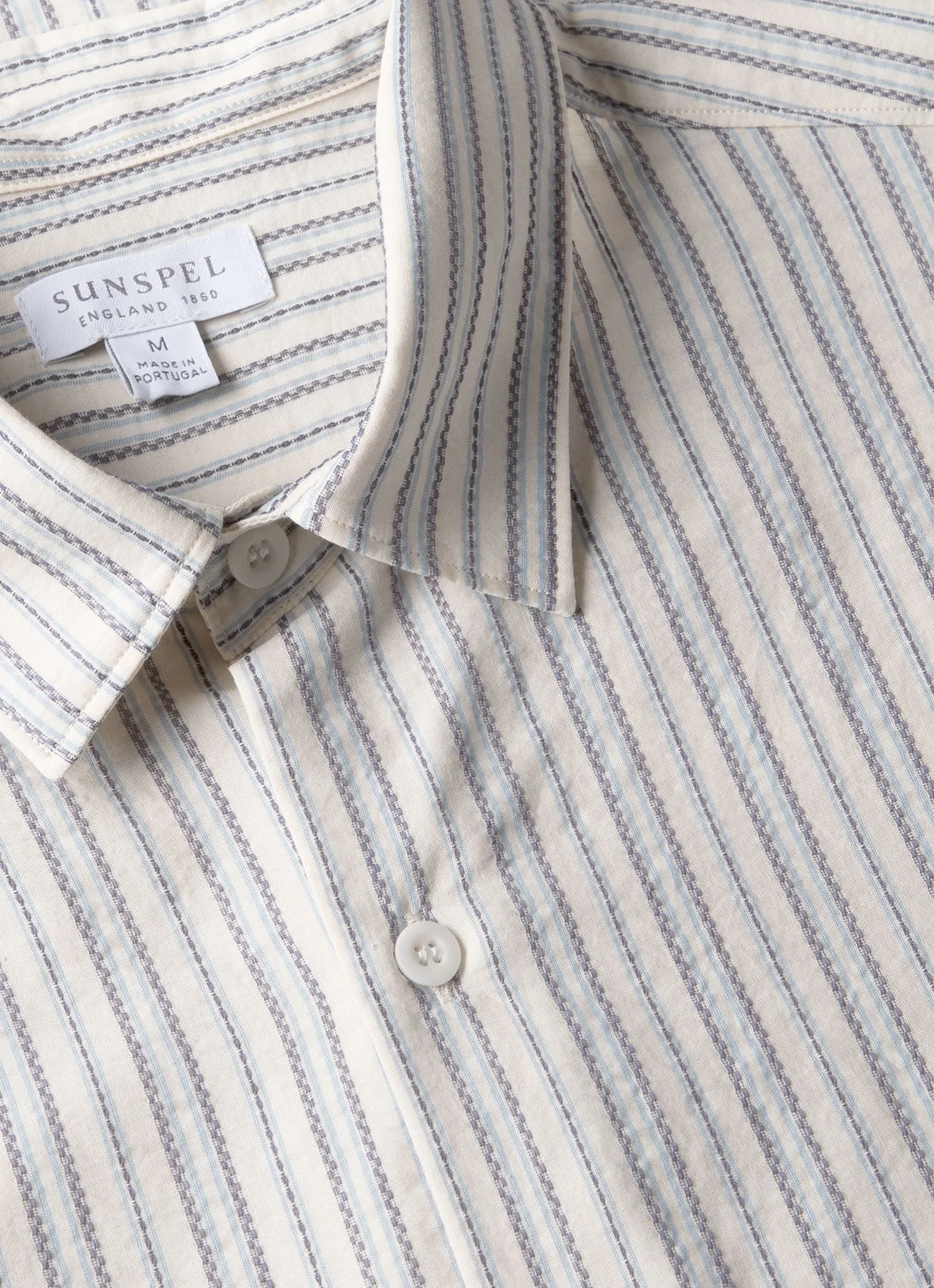 Men's Short Sleeve Vintage Stripe Shirt in Soft Denim/Ecru Light Outfit sports performance