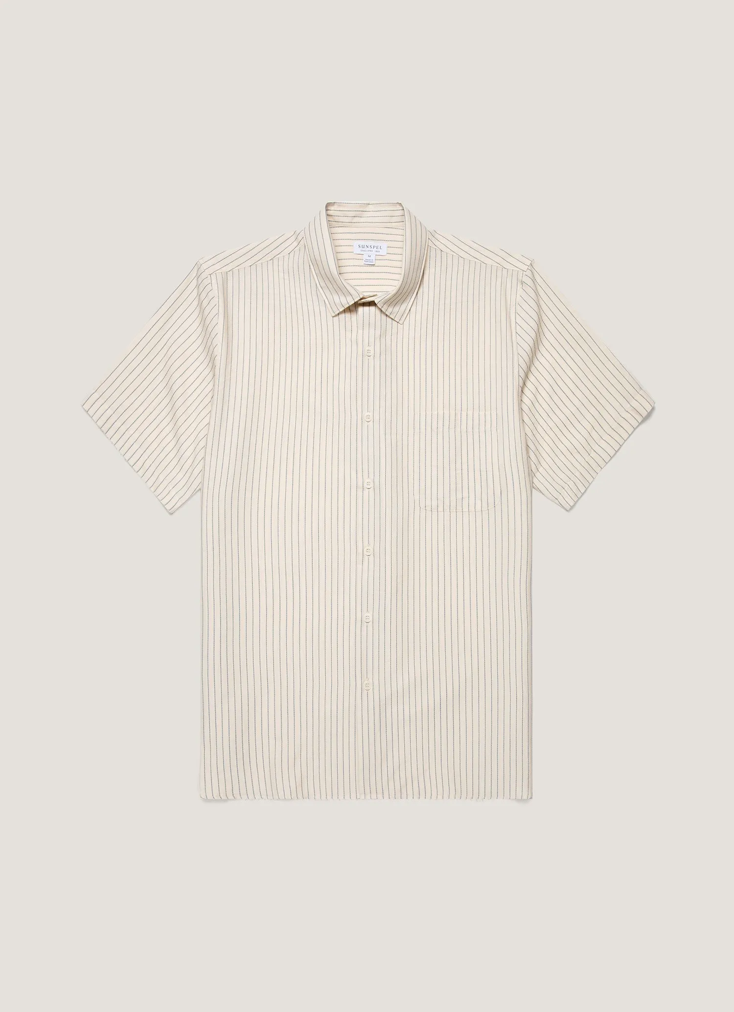 Men's Short Sleeve Vintage Stripe Shirt in Vintage Blue/Ecru Relaxed Fit