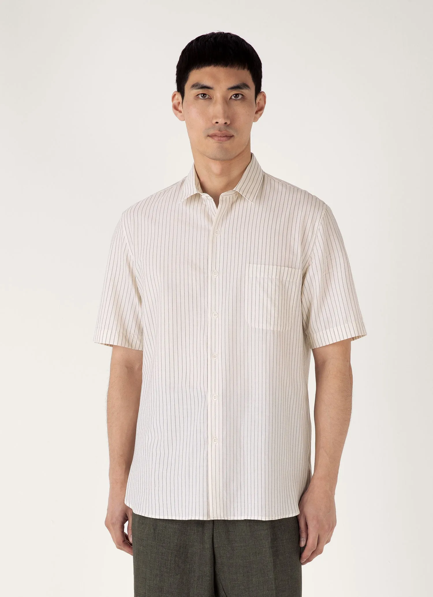 Men's Short Sleeve Vintage Stripe Shirt in Vintage Blue/Ecru Odor Control Finish UV protected