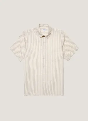 Men's Short Sleeve Vintage Stripe Shirt in Vintage Blue/Ecru Relaxed Fit