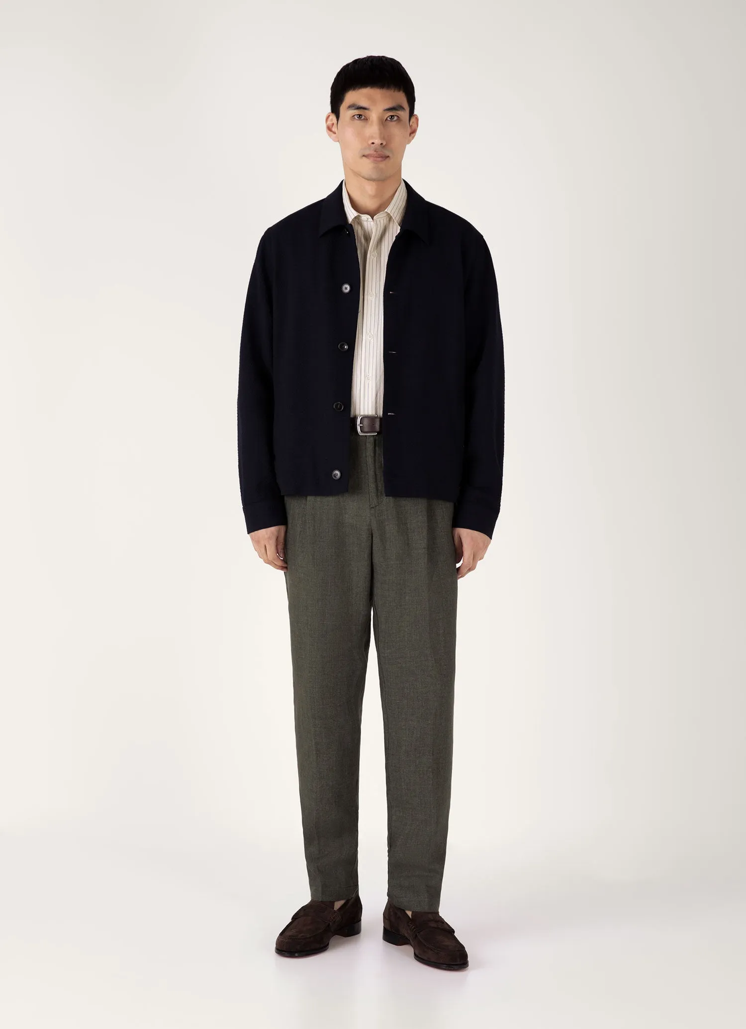 Men's Short Sleeve Vintage Stripe Shirt in Vintage Blue/Ecru Daily Trend Lightweight Feel