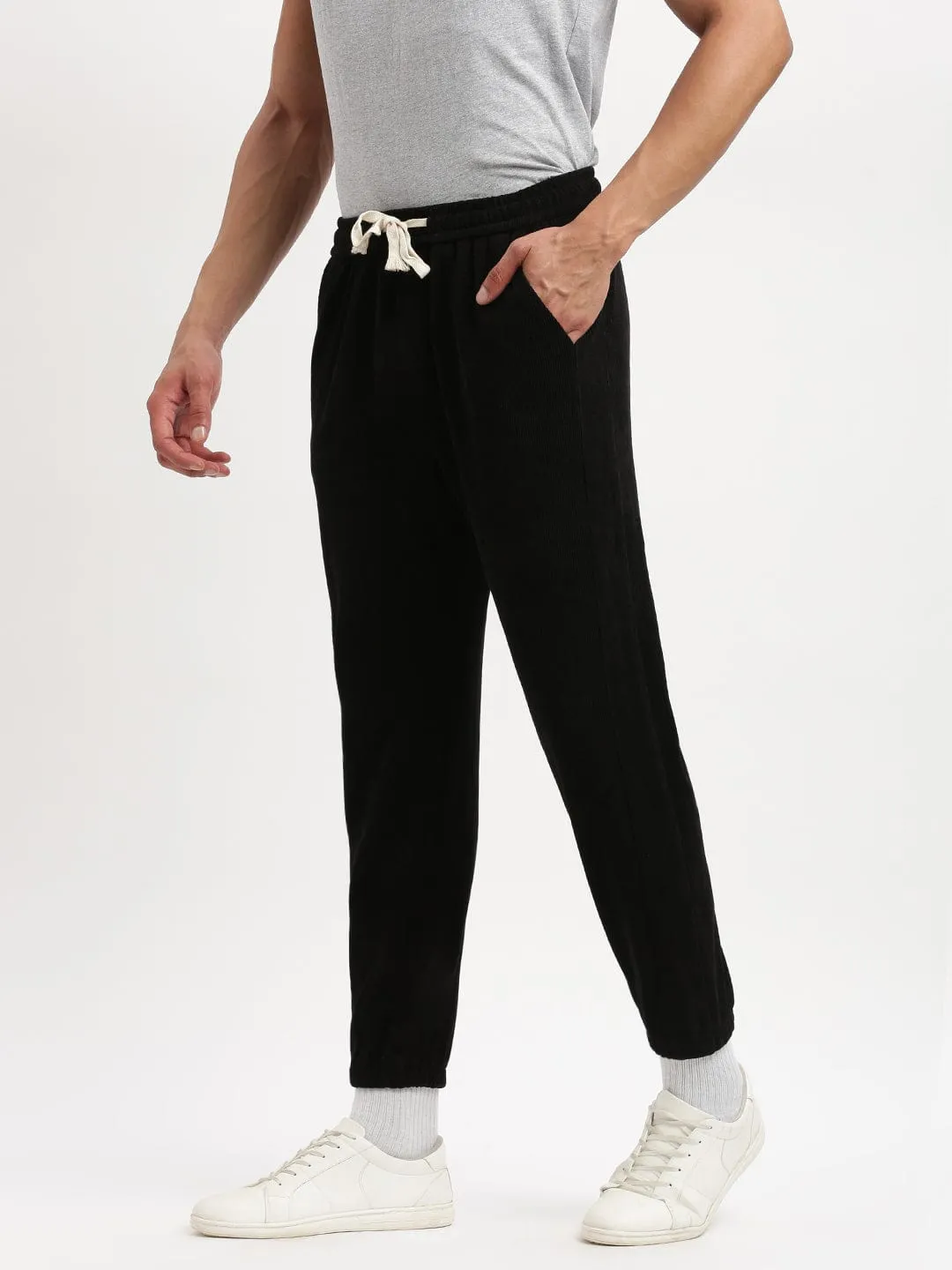 Men's Slim Fit Solid Black Track Pant BreathableMaterial