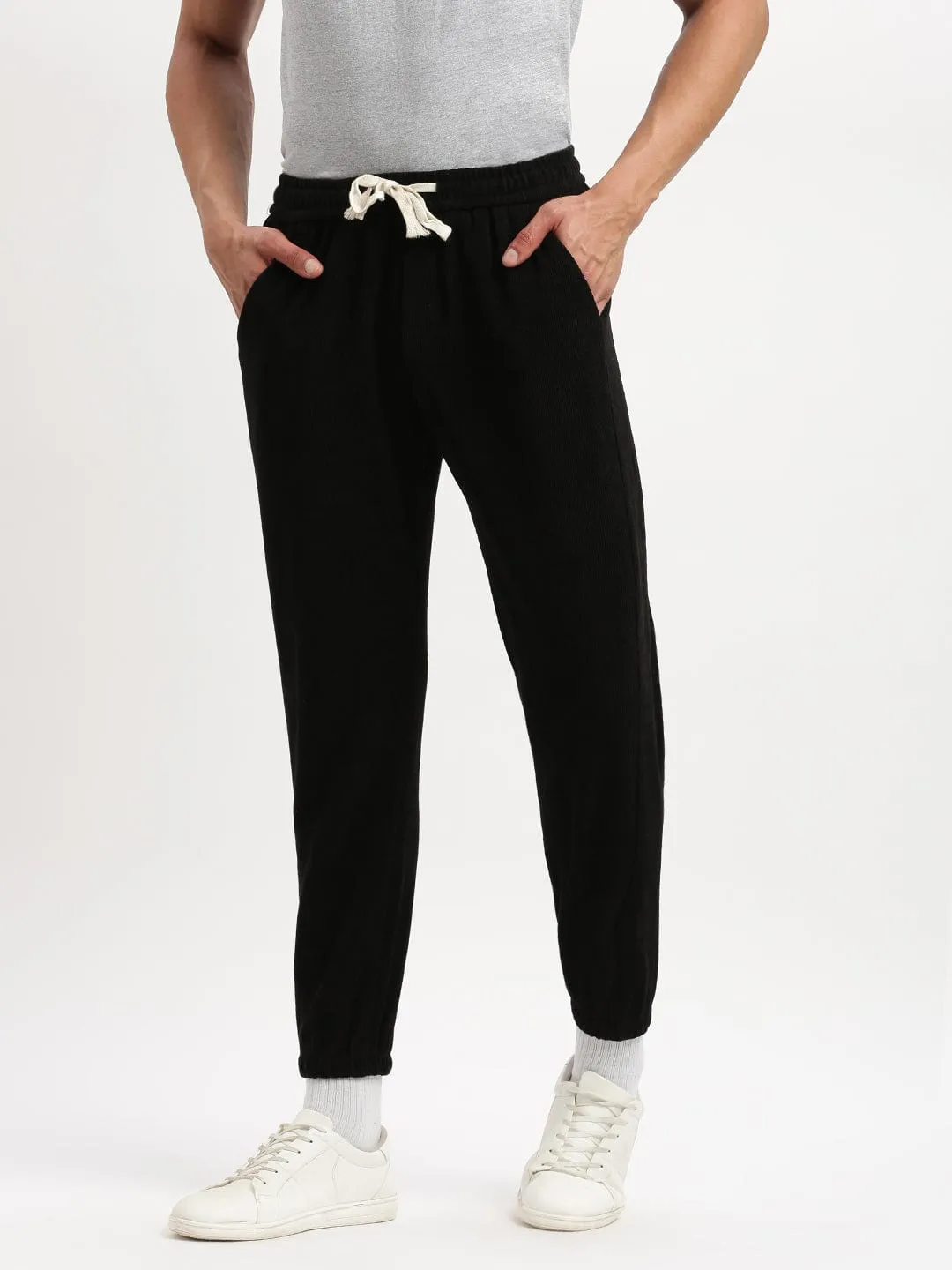 Men's Slim Fit Solid Black Track Pant WindproofLayer