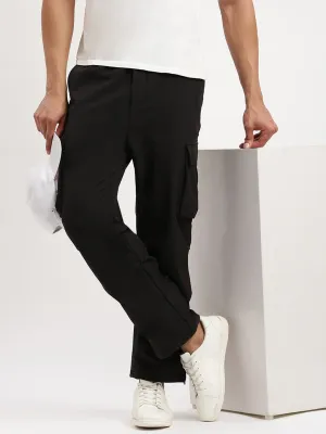 Men's Slim Fit Solid Black Track Pant Utility Ready SeamlessPockets