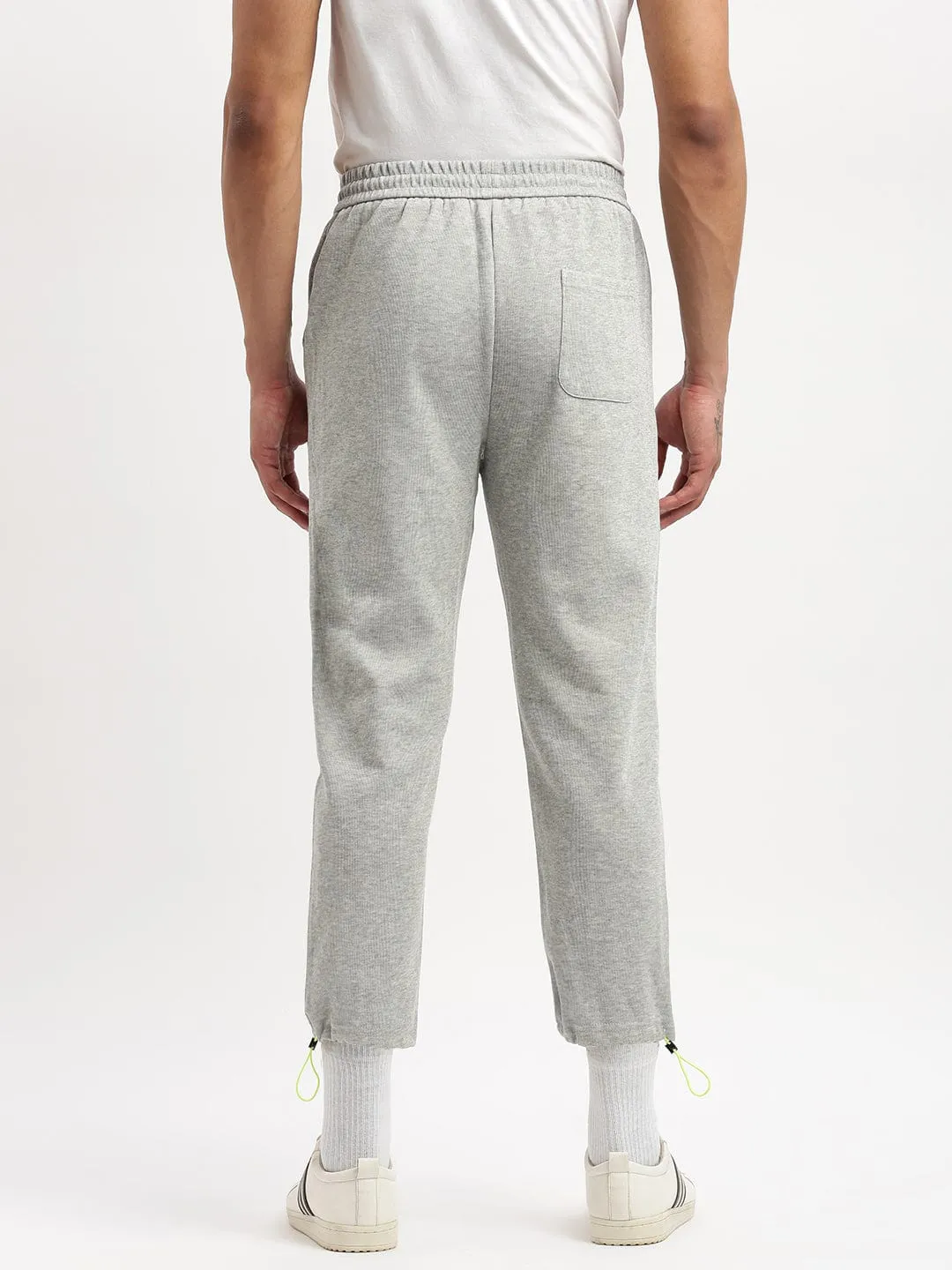 Men's Slim Fit Solid Grey Track Pant AbrasionResistantPanels Pocket Reinforcement