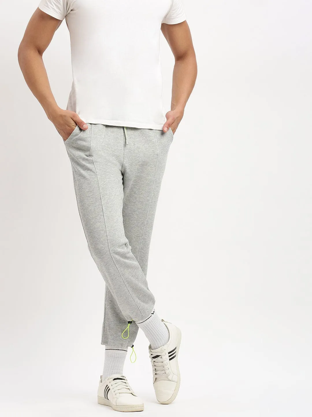 Men's Slim Fit Solid Grey Track Pant Quick Release Buckle Breathable mesh lining