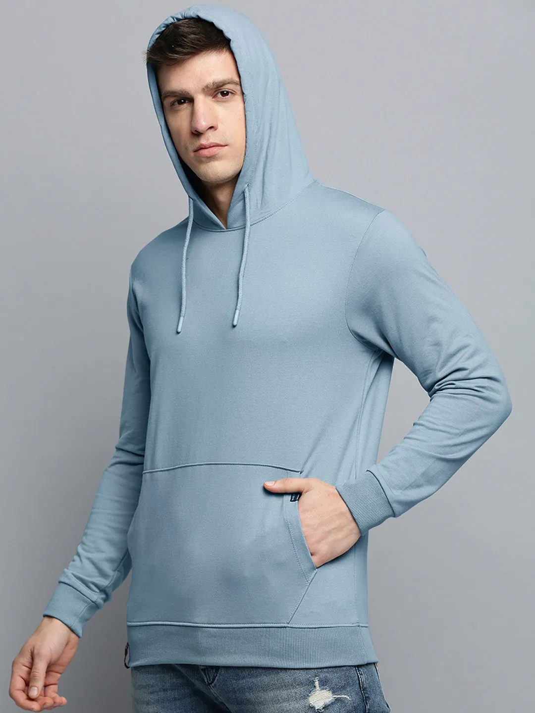 Men's Solid Blue Hoodie product eyewear protection Classic Chic