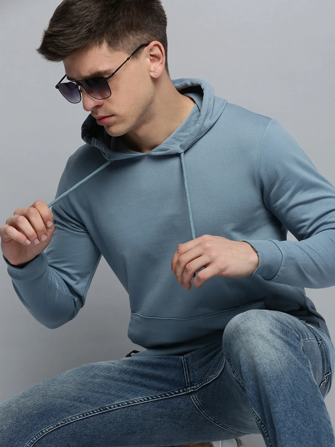 Fresh Minimal Men's Solid Blue Hoodie