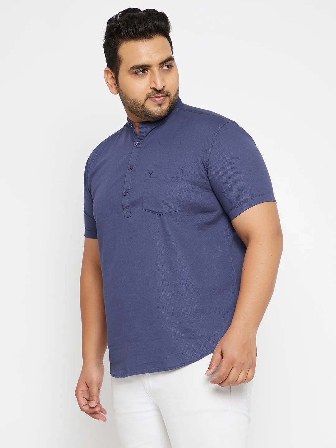 AdjustableHemline Bright Color Men's Solid Blue Straight Shirt